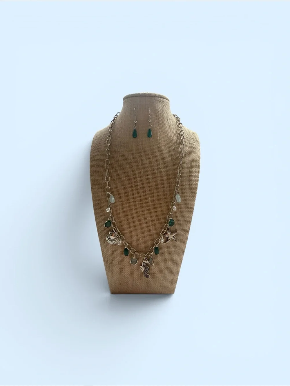 Silver Seashell Charm Necklace and Earrings Set
